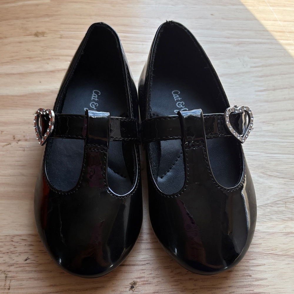 Cat & Jack Shiny Black Dress Shoes with Heart Buckle
